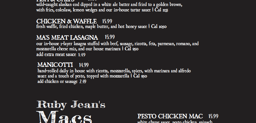 Ruby's Pizzeria & Grill Favorites Menu